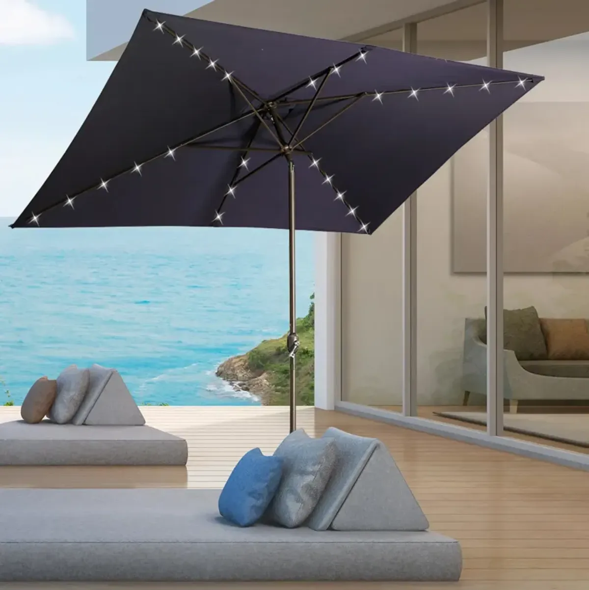 MONDAWE 10ft Rectangular Solar LED Market Patio Umbrella