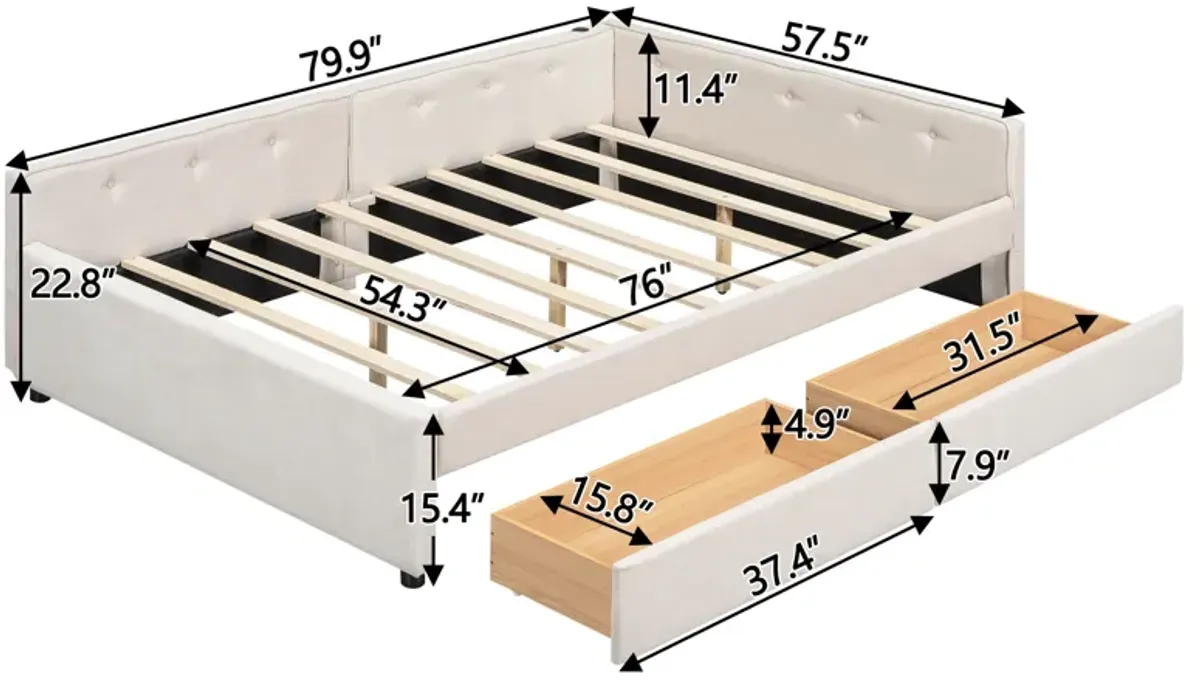 Merax Upholstered Daybed with USB and 2 Drawers