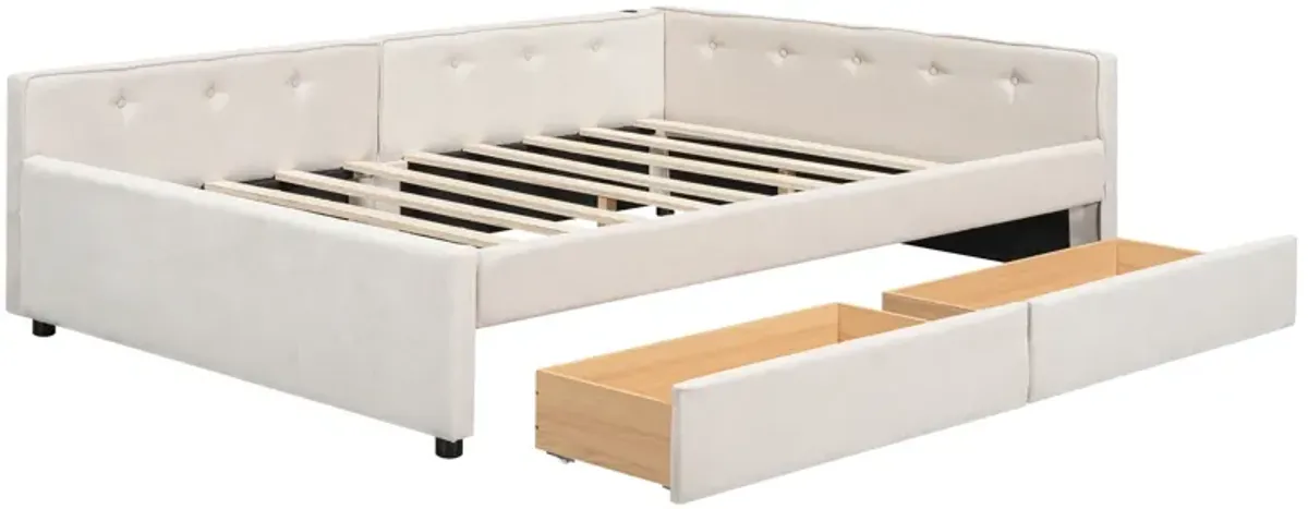 Merax Upholstered Daybed with USB and 2 Drawers