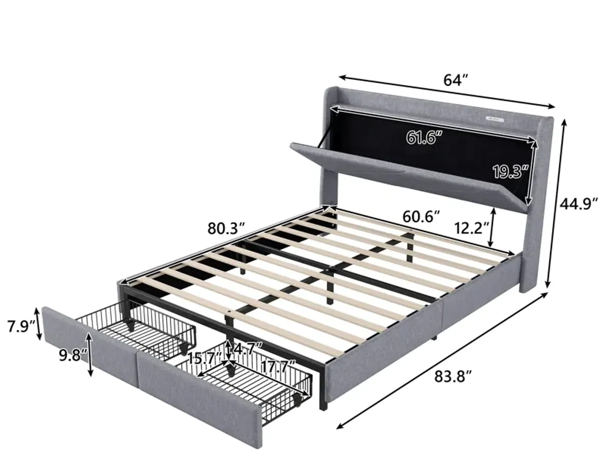 Merax Modern Platform Bed with Storage Headboard