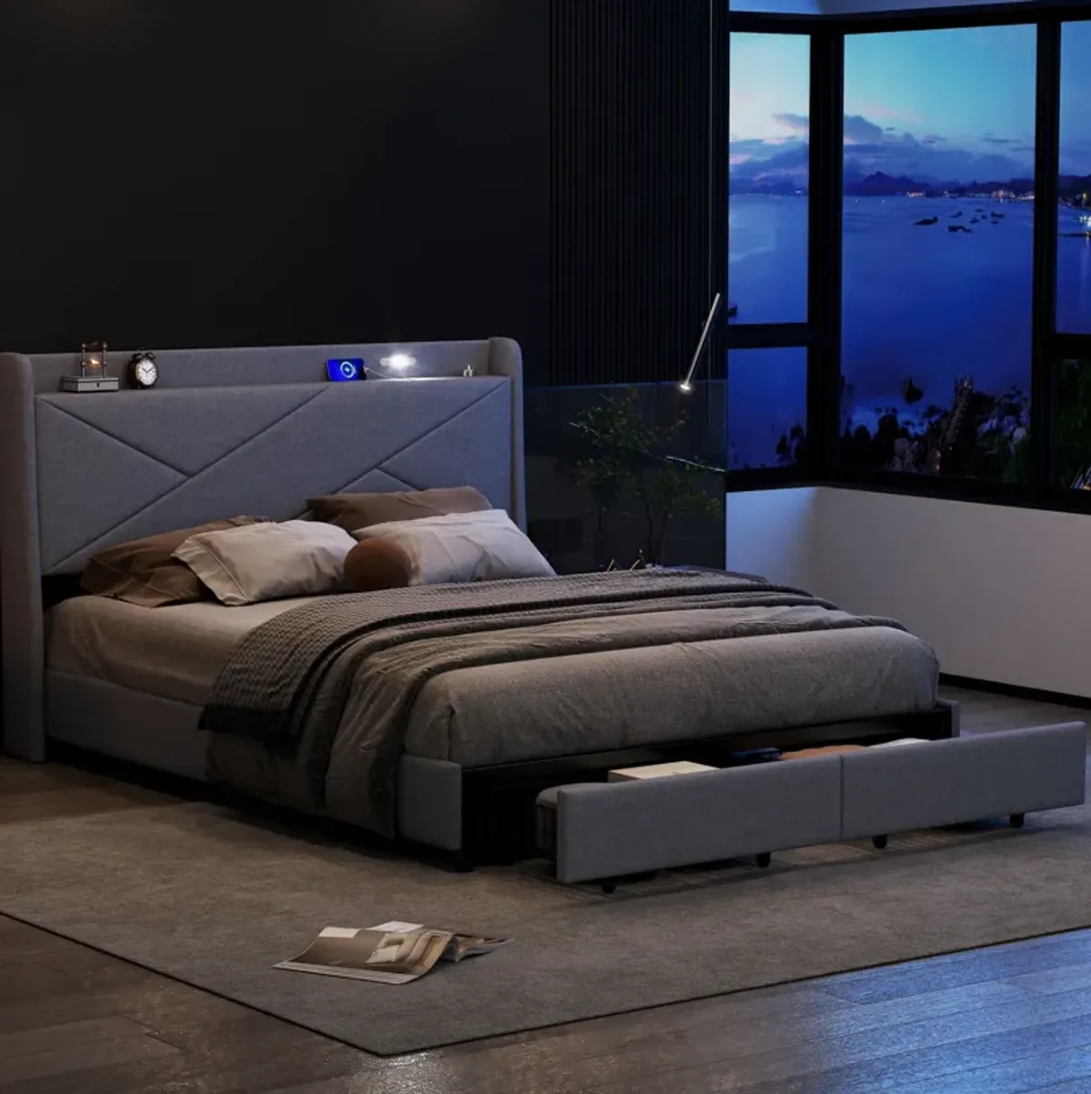 Merax Modern Platform Bed with Storage Headboard