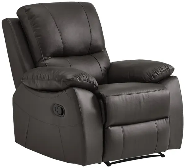 Drake 39 Inch Manual Recliner Chair, Soft Brown Faux Leather, Solid Wood - Benzara