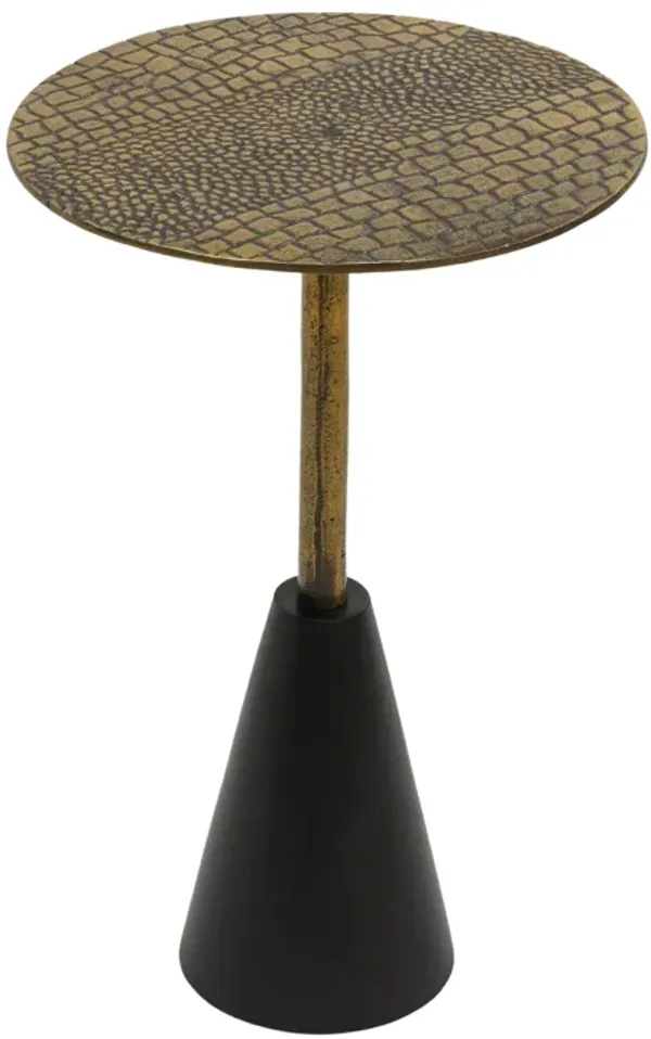 Zavra 14" Side End Table | Aluminum Cast Craftmanship I Antique Brass with Crocodile Pattern