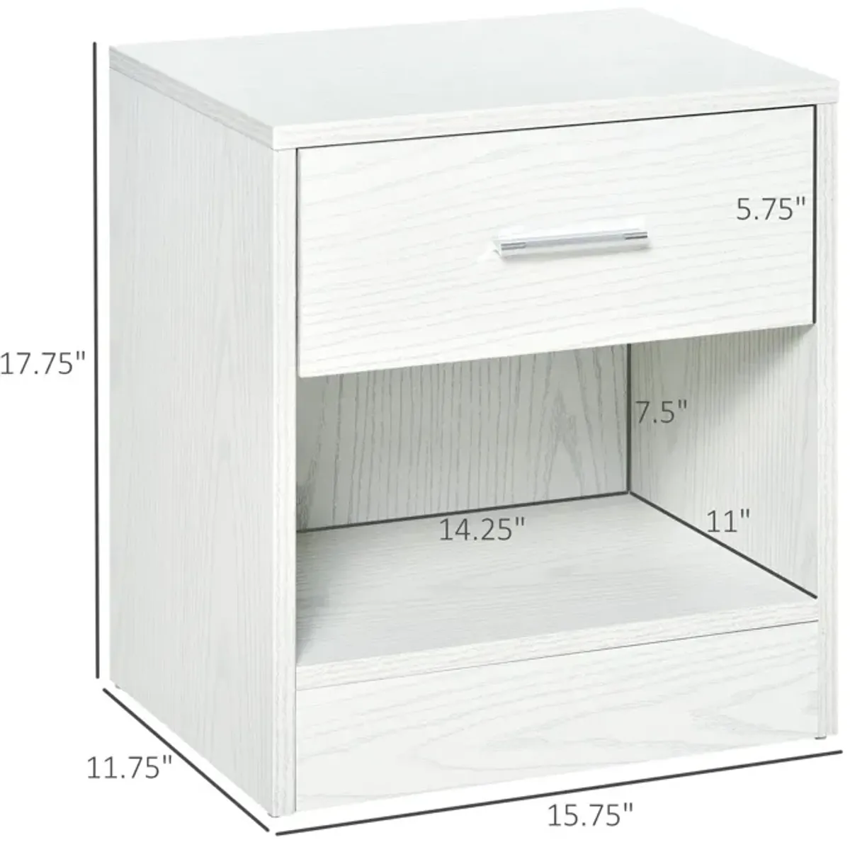 White Wood Bedside Table: Modern Nightstand with Drawer and Shelf