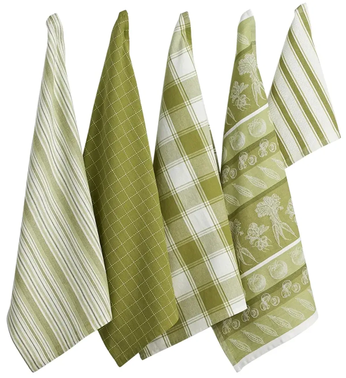 Set of 5 Yellow Green Rectangular Dish Towel 28"