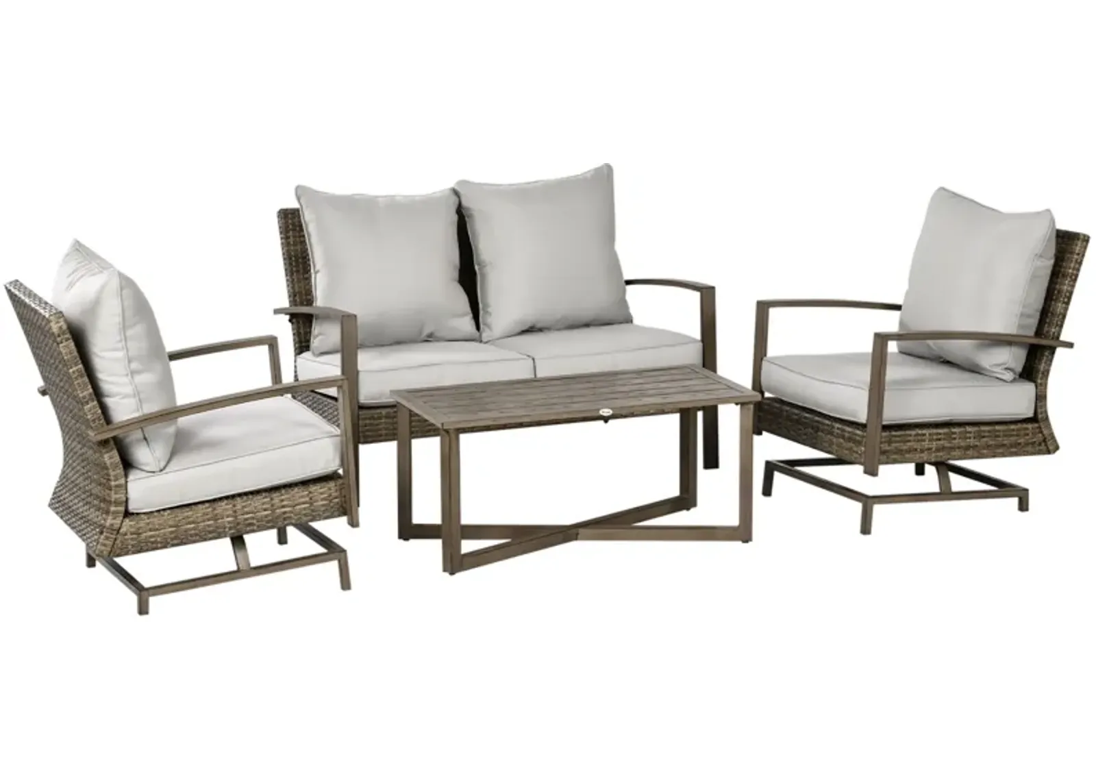 Rattan Patio Ensemble: 4pc Set with Rocking Chair, Loveseat & Table