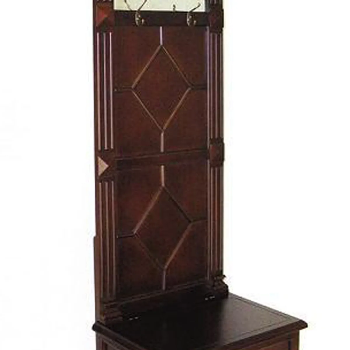 Molded Wooden Frame Hall Tree with Lift Top Box and Mirror Insert, Brown-Benzara