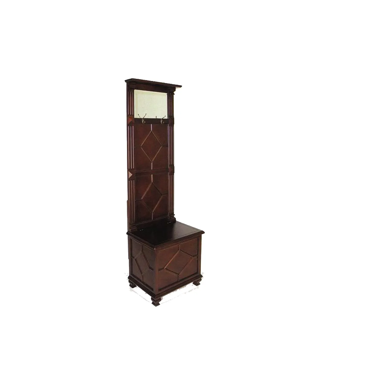 Molded Wooden Frame Hall Tree with Lift Top Box and Mirror Insert, Brown-Benzara