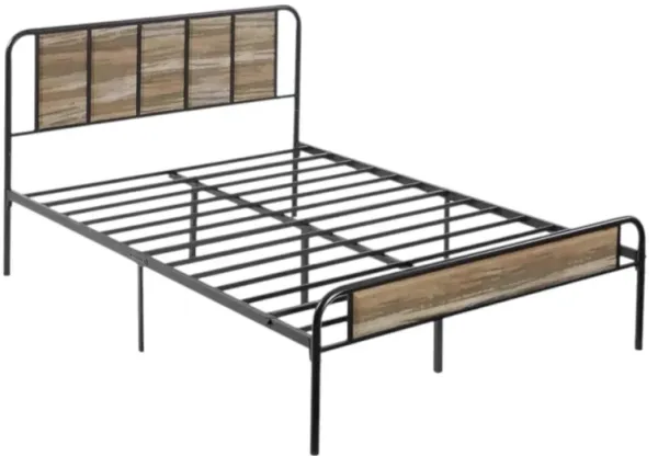 Hivvago Full size Grey Wood Metal Platform Bed Frame with Rounded Headboard Footboard