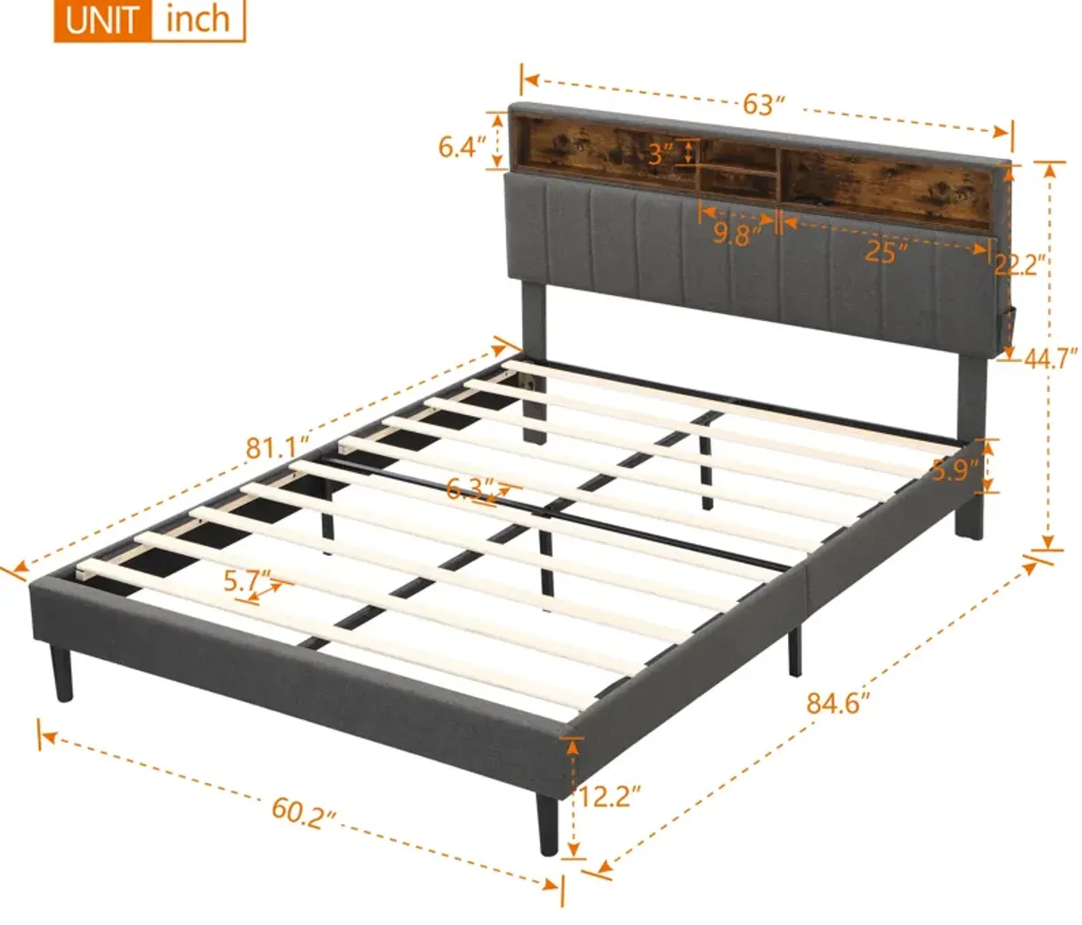 Merax Upholstered Platform Bed with Storage Headboard