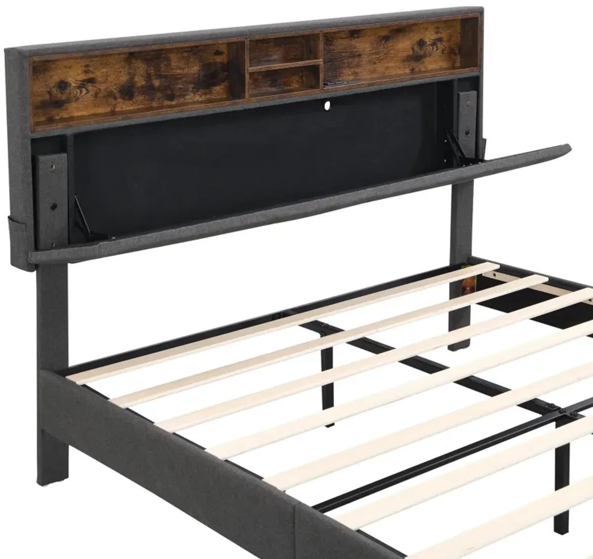 Merax Upholstered Platform Bed with Storage Headboard