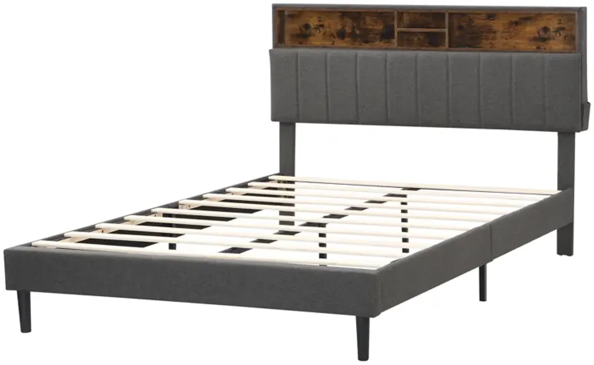 Merax Upholstered Platform Bed with Storage Headboard