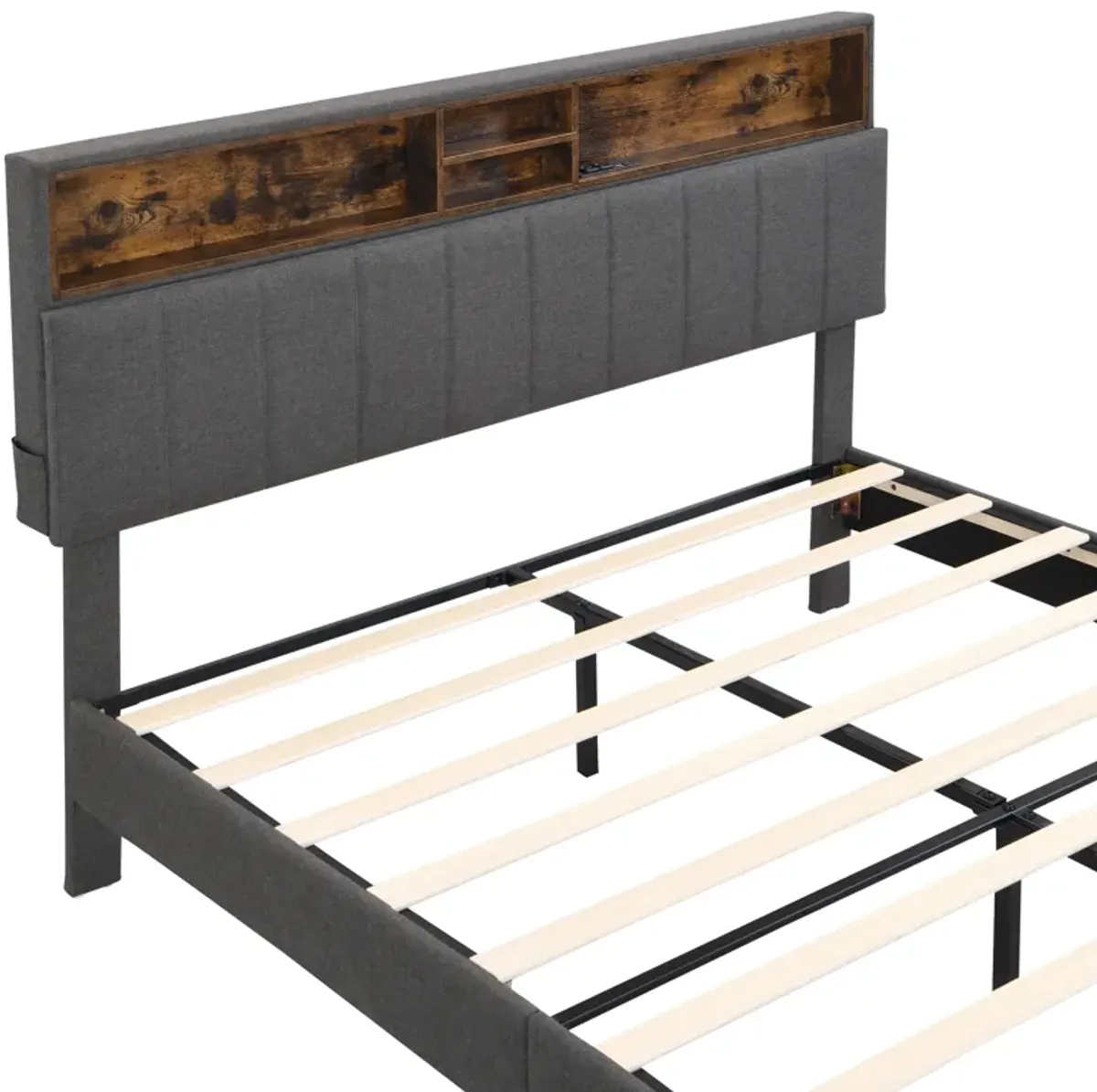 Merax Upholstered Platform Bed with Storage Headboard