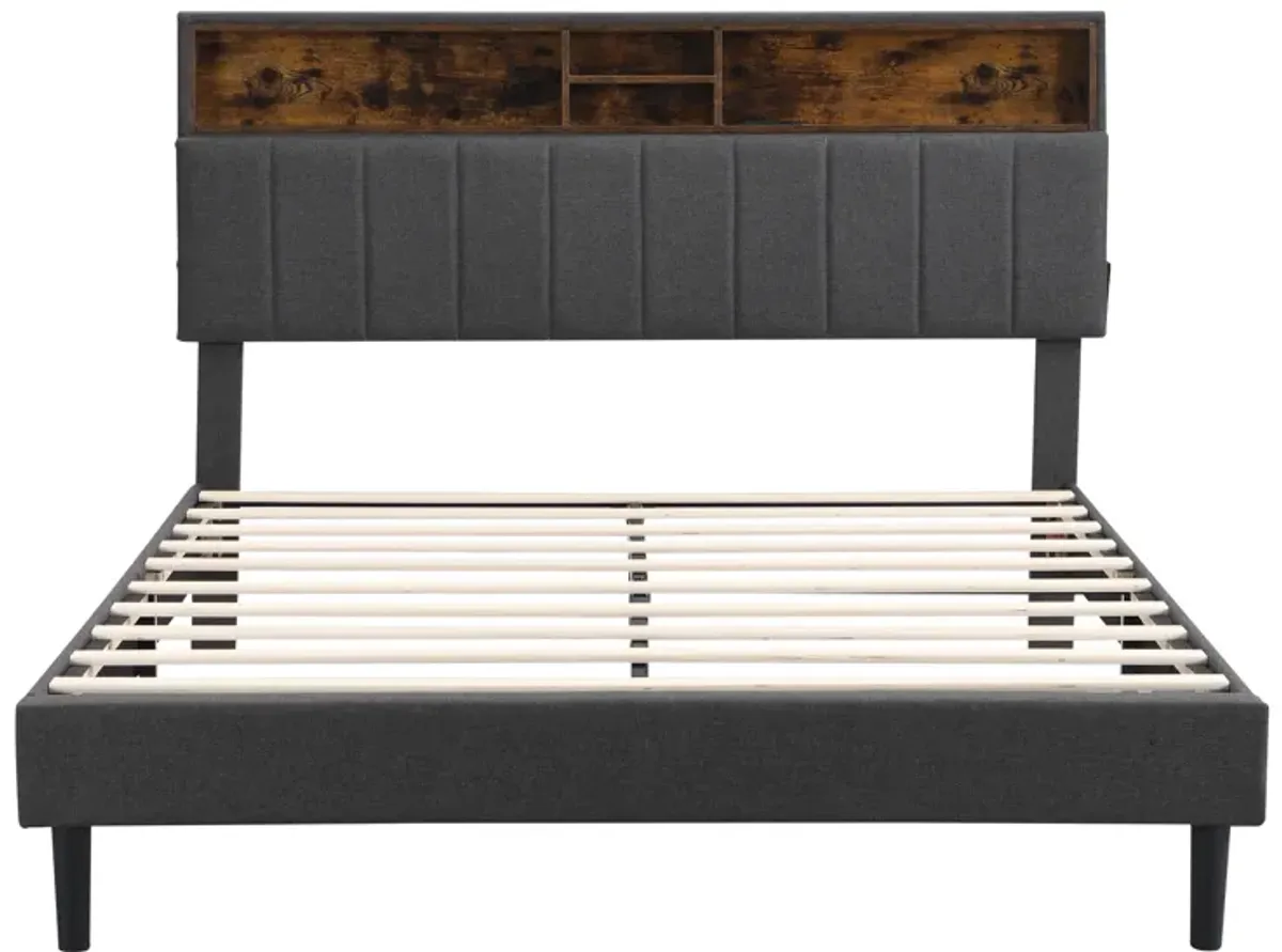 Merax Upholstered Platform Bed with Storage Headboard