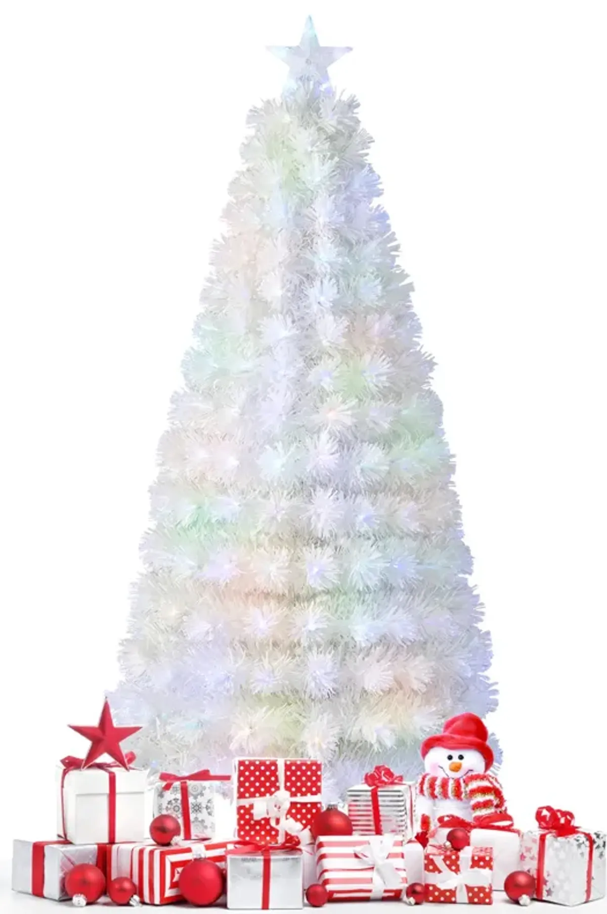 5/6/7 Feet Pre-Lit Fiber Optic White Snow-Flocked Artificial Christmas Tree