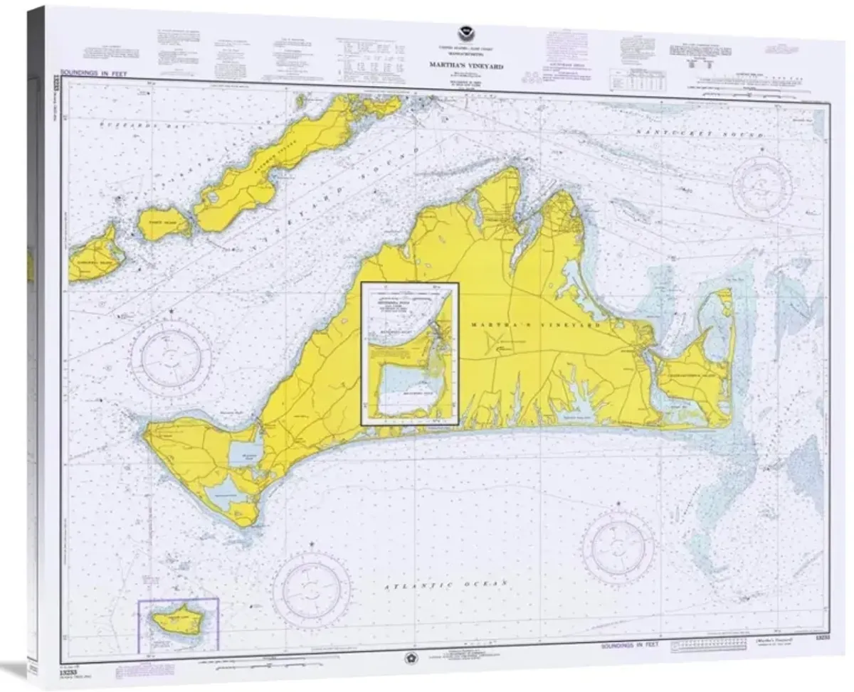 Nautical Chart - Marthas Vineyard ca. 1975-Canvas Art-40x32.8