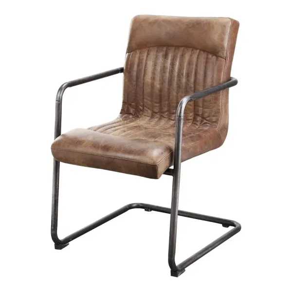 Ansel Rustic Leather Dining Armchair - Light Brown (Set of 2), Belen Kox