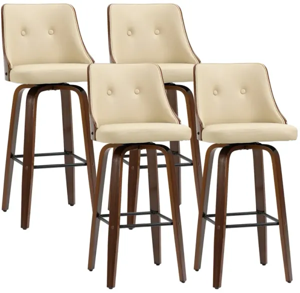 Beige Bar Seating: Set of 4 PU Leather Swivel Stools with Tufted Back