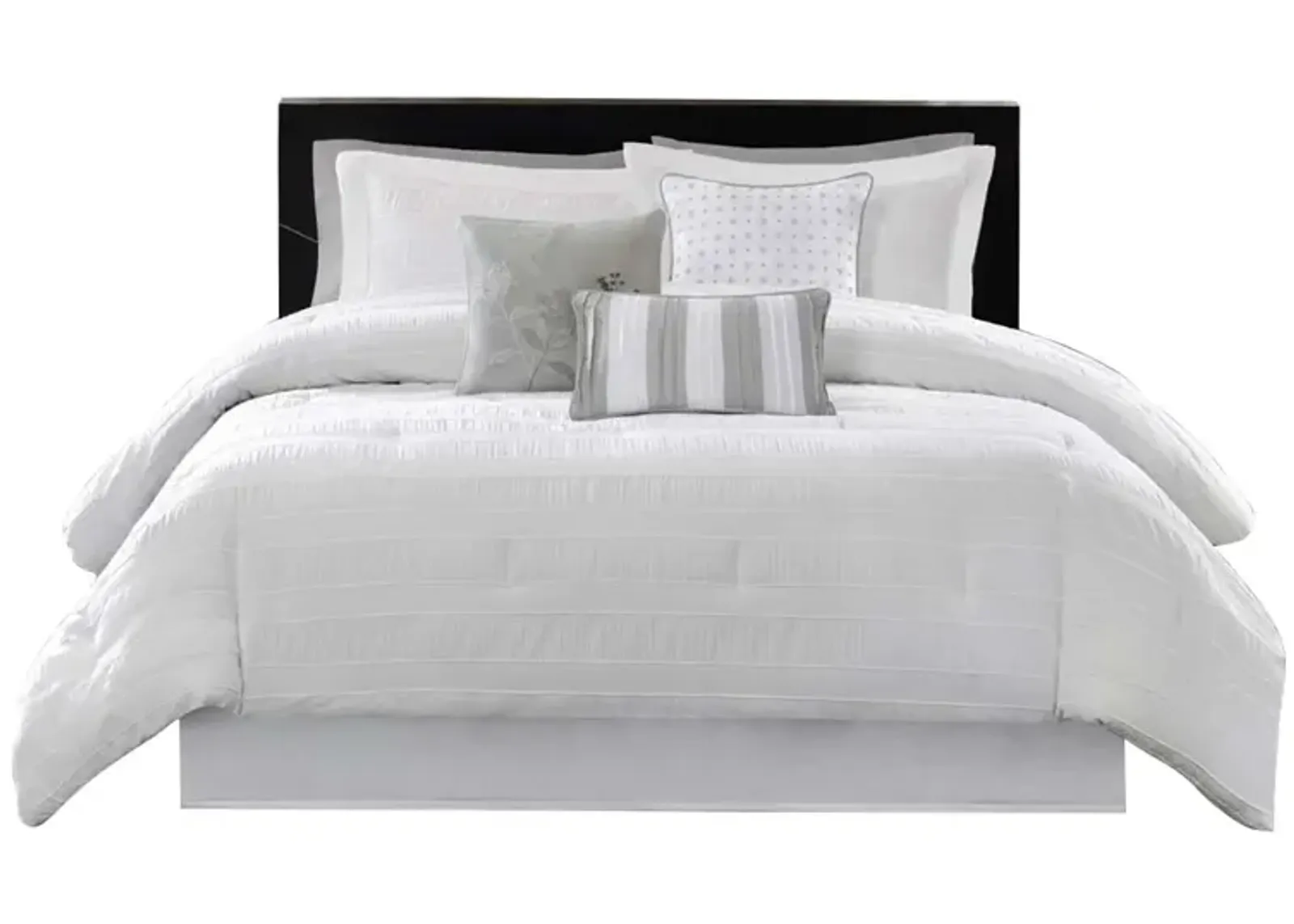 Gracie Mills Doyle Modern 7-Piece Wrinkle-Texture Stripe Comforter Set - Queen