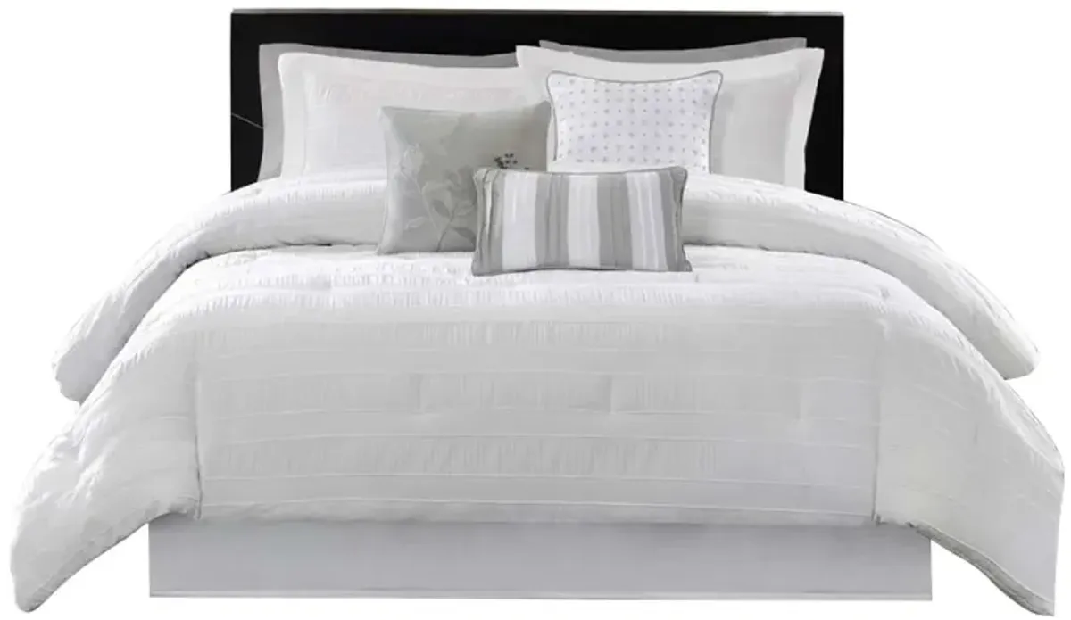 Gracie Mills Doyle Modern 7-Piece Wrinkle-Texture Stripe Comforter Set - Queen