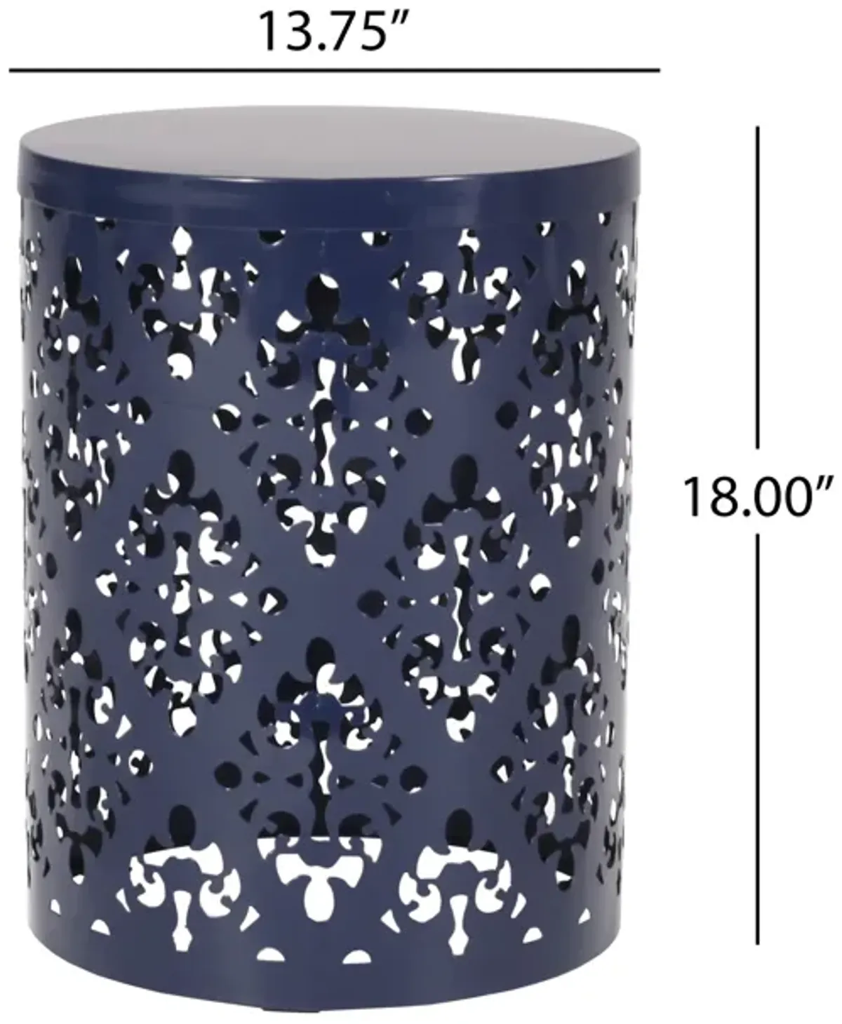 Kemo Outdoor End Table, Round 14 Inch, Cutout Design, Navy Blue - Benzara