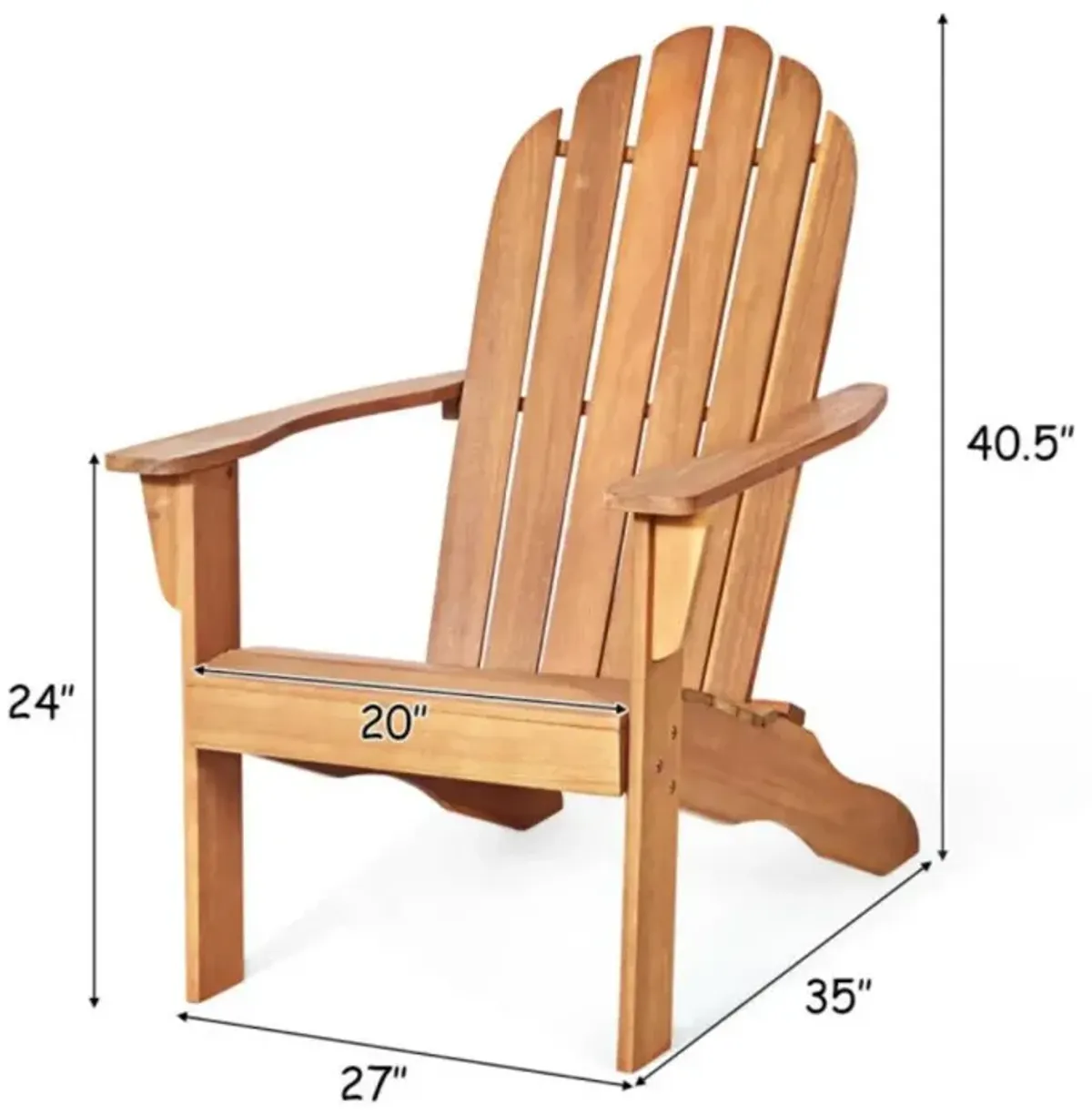 Hivvago Acacia Wood Outdoor Adirondack Chair with Ergonomic Design