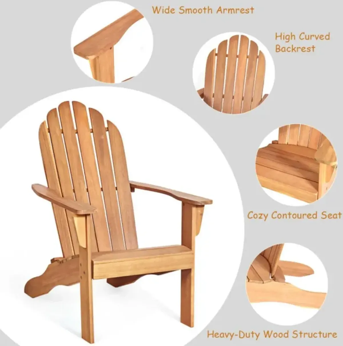 Hivvago Acacia Wood Outdoor Adirondack Chair with Ergonomic Design