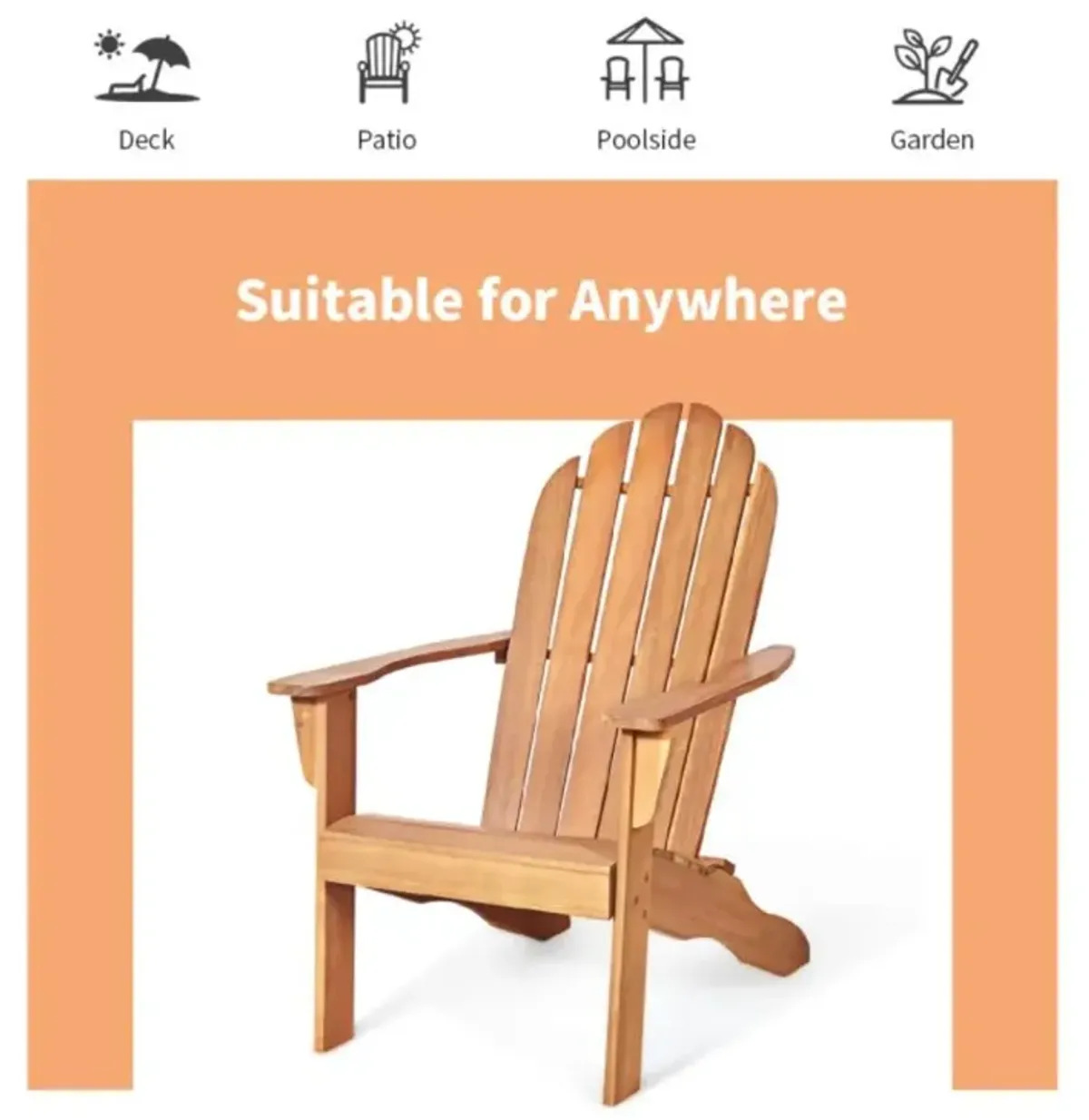 Hivvago Acacia Wood Outdoor Adirondack Chair with Ergonomic Design