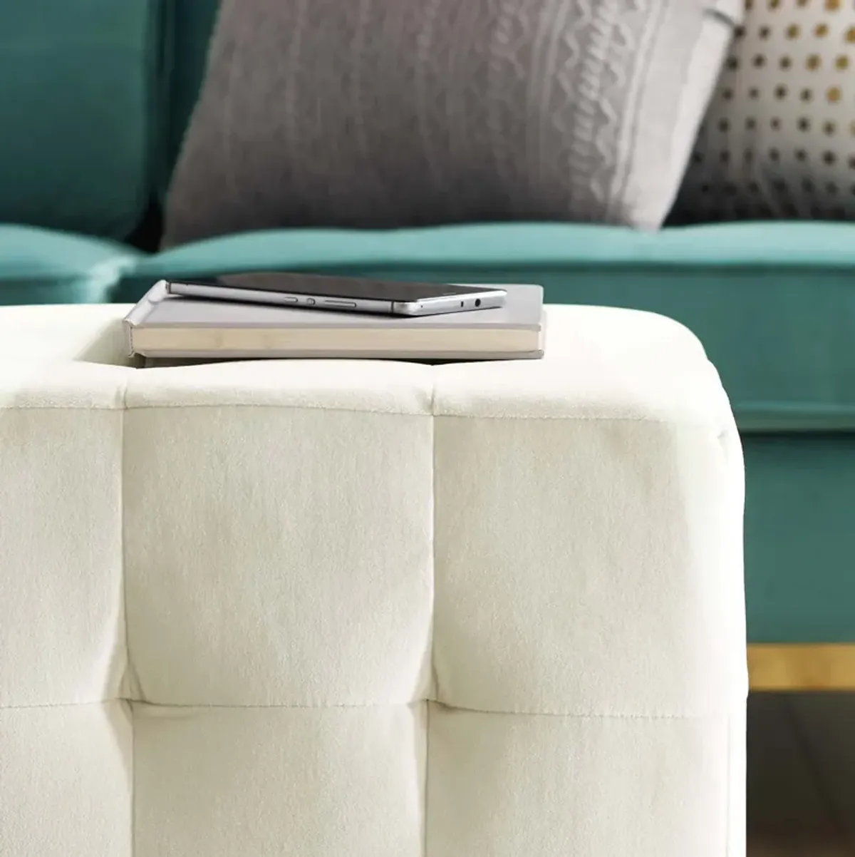 Contour Tufted Cube Performance Velvet Ottoman