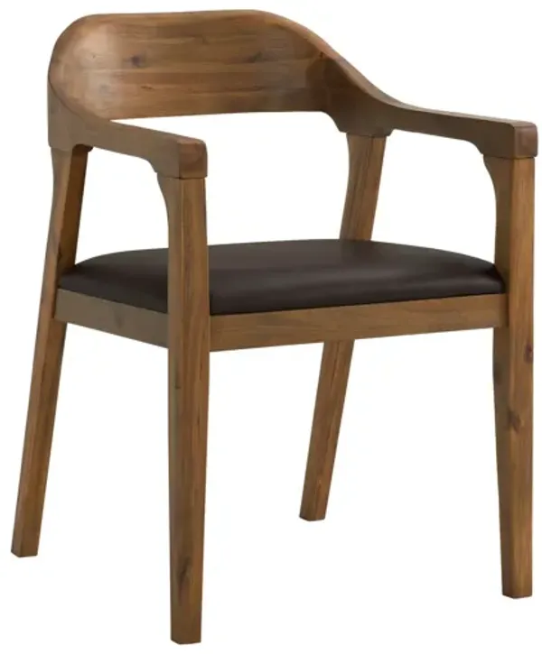 Curved Panel Back Dining Chair with Sleek Track Arms, Brown - Benzara