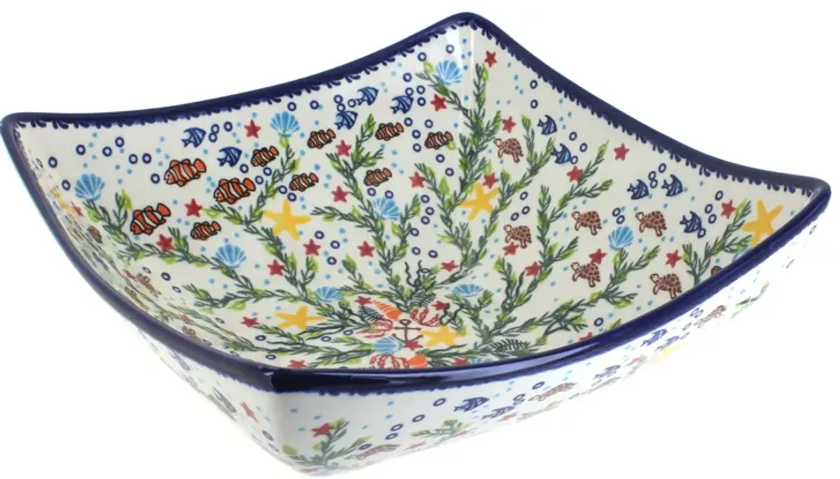 Blue Rose Polish Pottery Garden of Blue Large Square Bowl