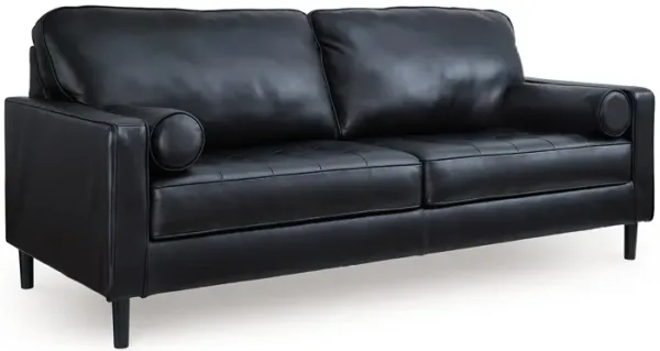 Bryc Sofa, 2 Bolster Pillows, 87 Inch Black Real and Faux Leather - Benzara