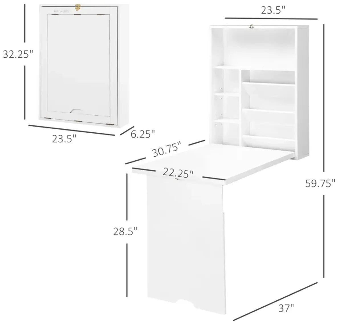 Wall Mount Writing Table Convertible Folding Computer Desk Storage Home Office