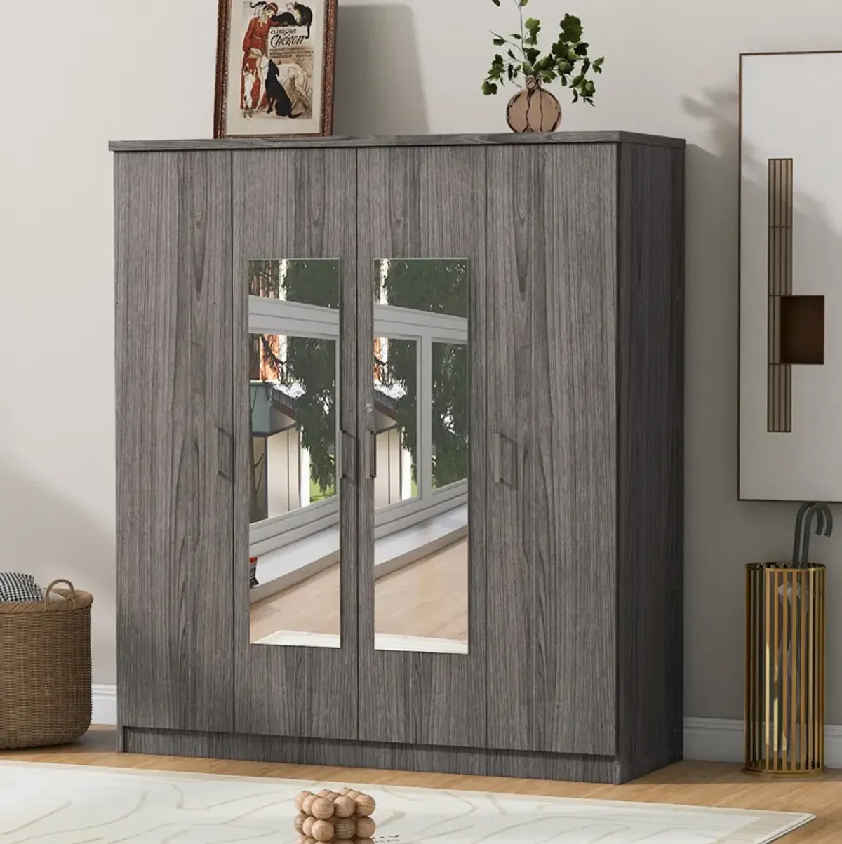 Merax 4-Door Mirror Wardrobe with Shelves