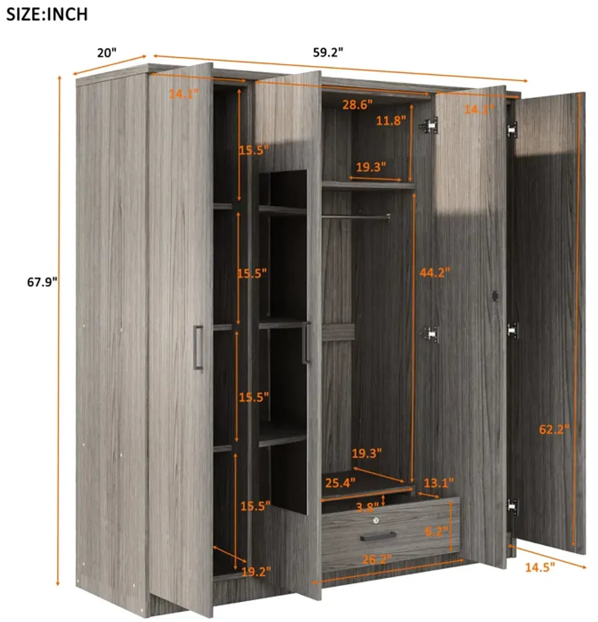 Merax 4-Door Mirror Wardrobe with Shelves