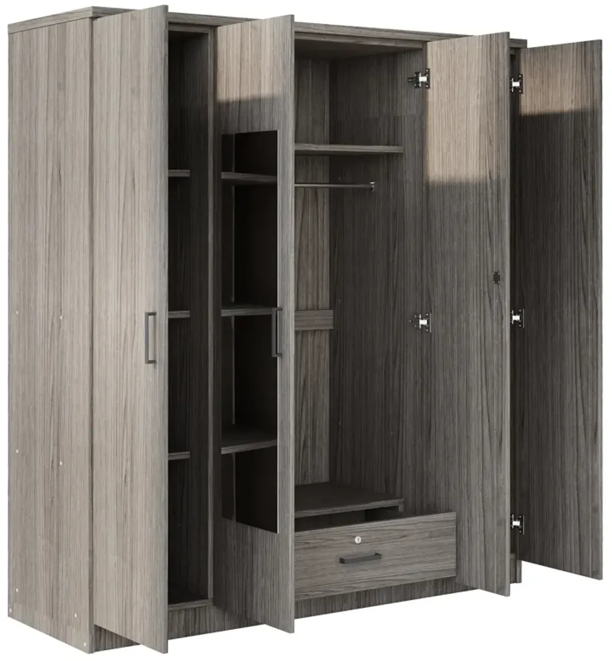 Merax 4-Door Mirror Wardrobe with Shelves