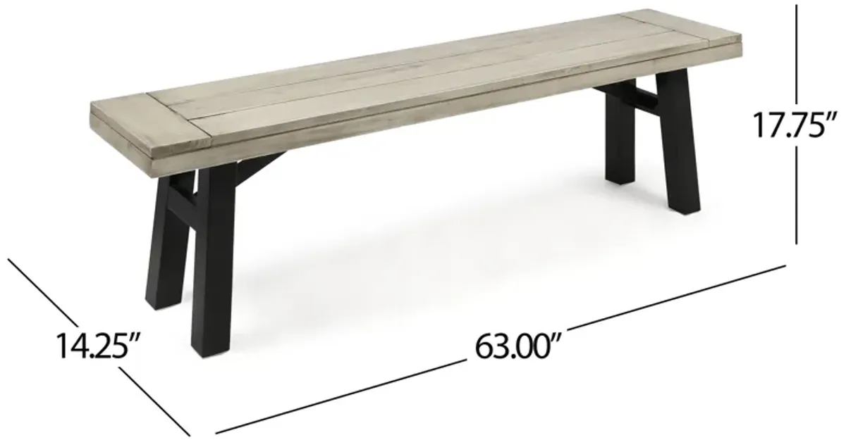 Wren Outdoor Bench Set of 2, Slat Panel, 63 Inch Gray Acacia Wood - Benzara