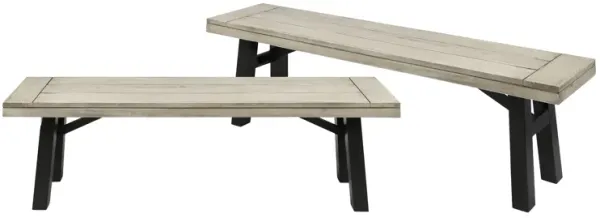 Wren Outdoor Bench Set of 2, Slat Panel, 63 Inch Gray Acacia Wood - Benzara