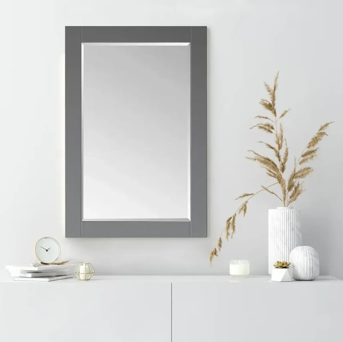 Altair 24 Rectangular Bathroom Wood Framed Wall Mirror in Gray