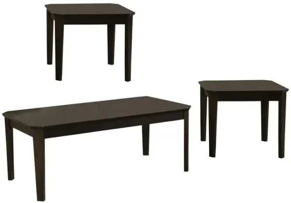 3 Piece Rectangular Coffee and Square End Table Set, Sleek Espresso Brown-Benzara