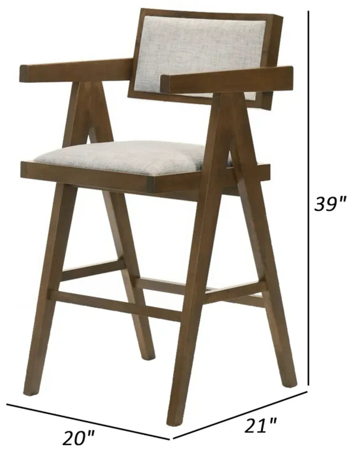 26 Inch Walnut Counter Stool Chair Set of 2, Soft Beige Fabric Upholstery - Benzara