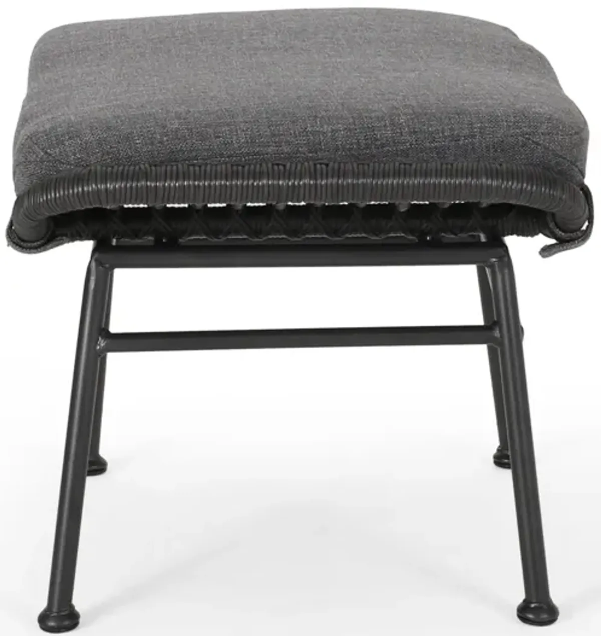 Margo Outdoor Ottoman Set of 2, 24 Inch Black Iron, Gray Cushion -Benzara