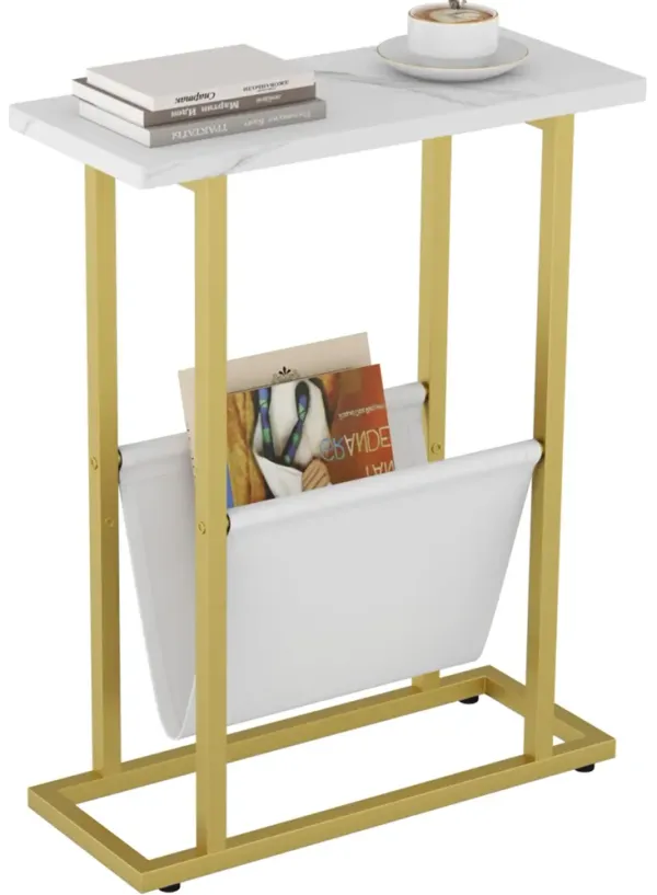 Yusong Narrow Side Table for Small Spaces, Small End Table with Magazine Holder Table, Skinny Slim Little Thin Table for Living