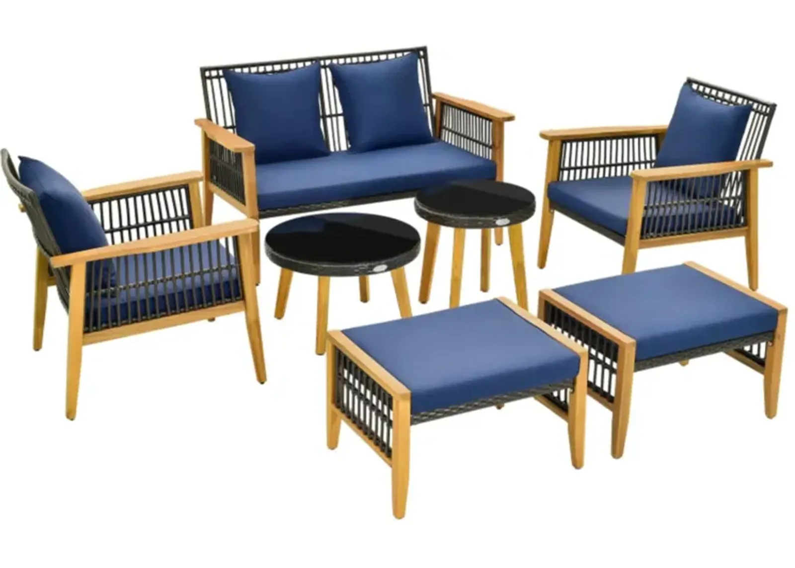 Hivvago 7 Piece Outdoor Conversation Set with Stable Acacia Wood Frame Cozy Seat & Back Cushions