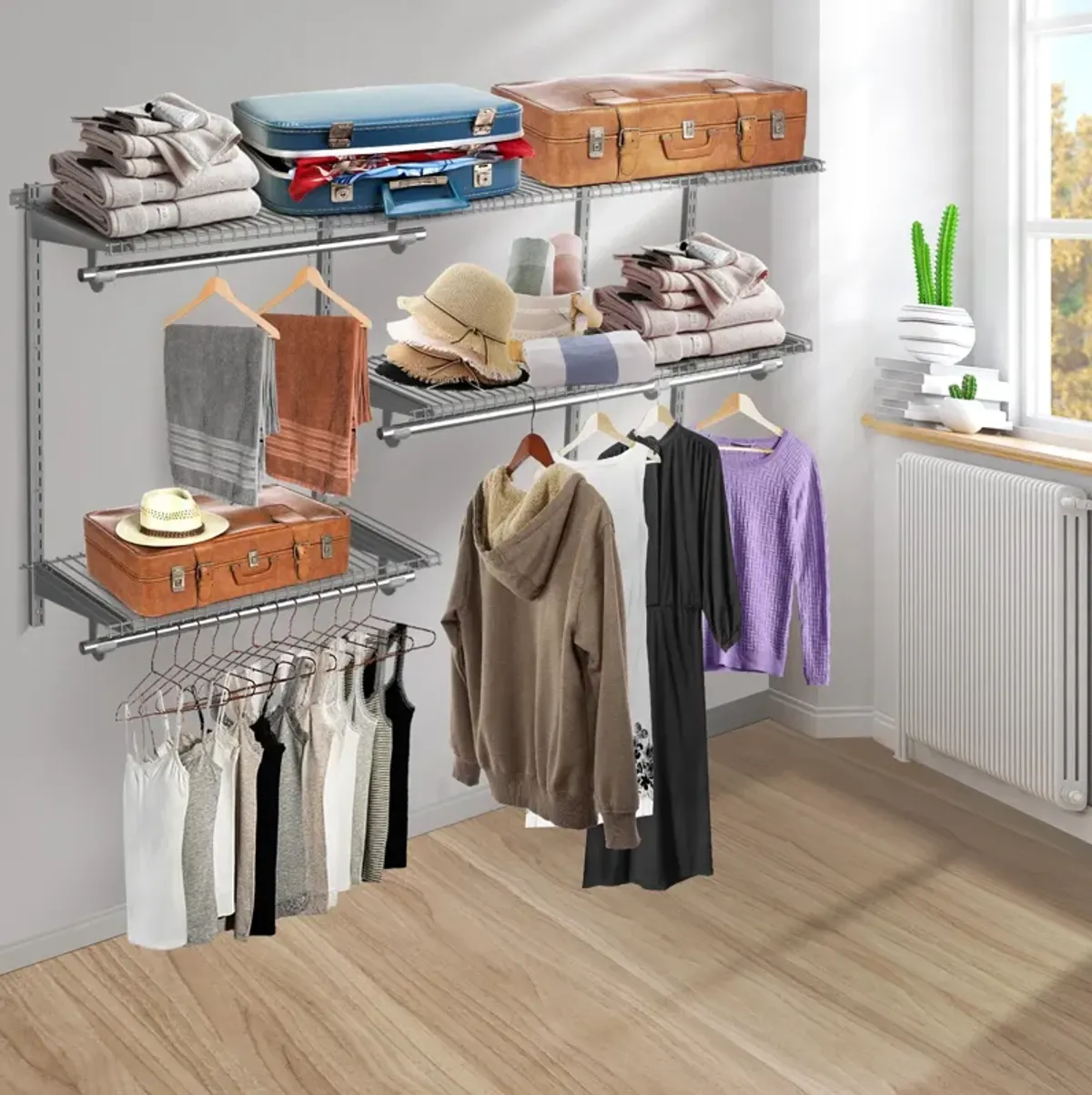 Custom Closet Organizer Kit 3 to 5 Feet Wall-Mounted Closet System with Hang Rod