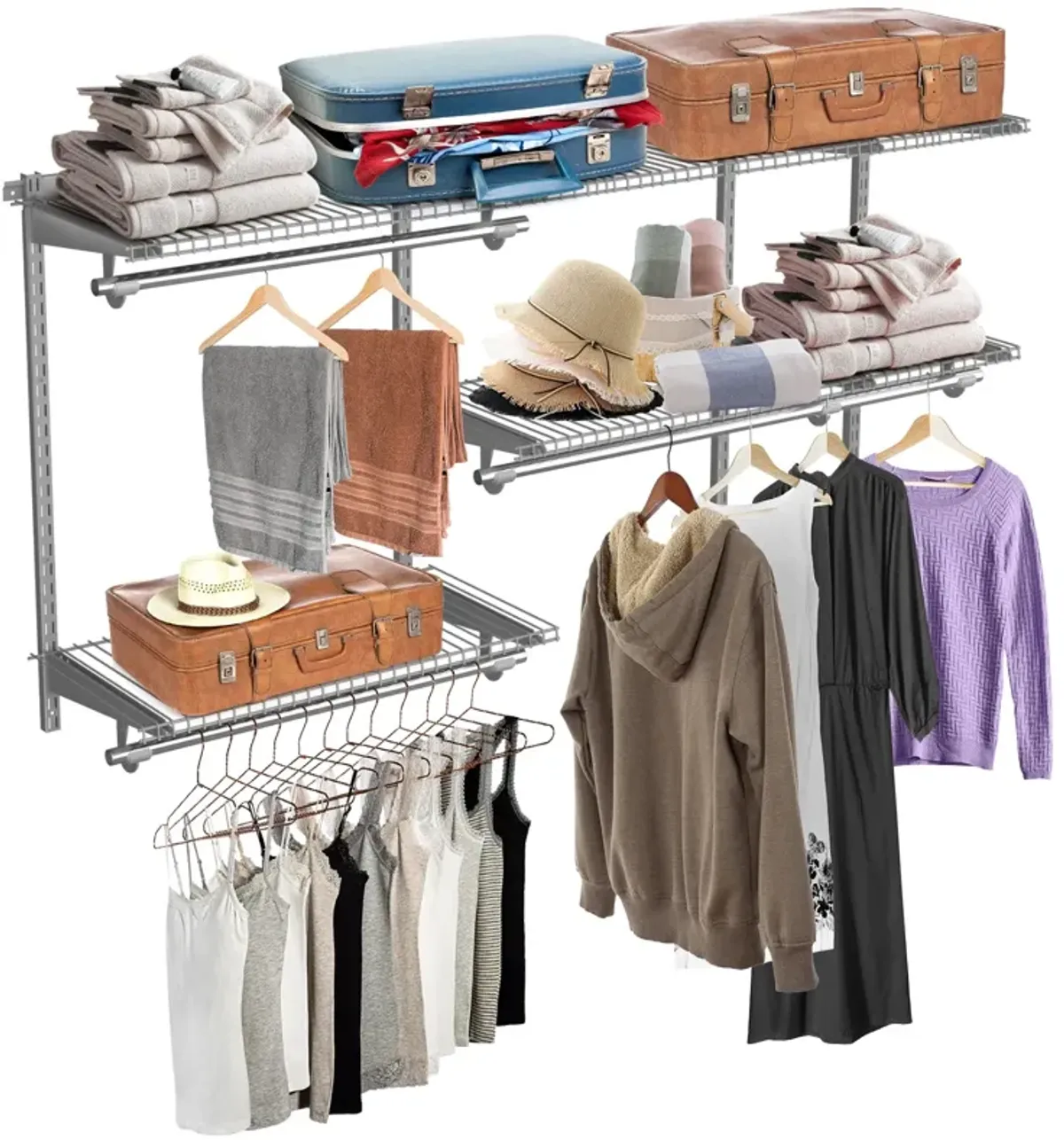 Custom Closet Organizer Kit 3 to 5 Feet Wall-Mounted Closet System with Hang Rod