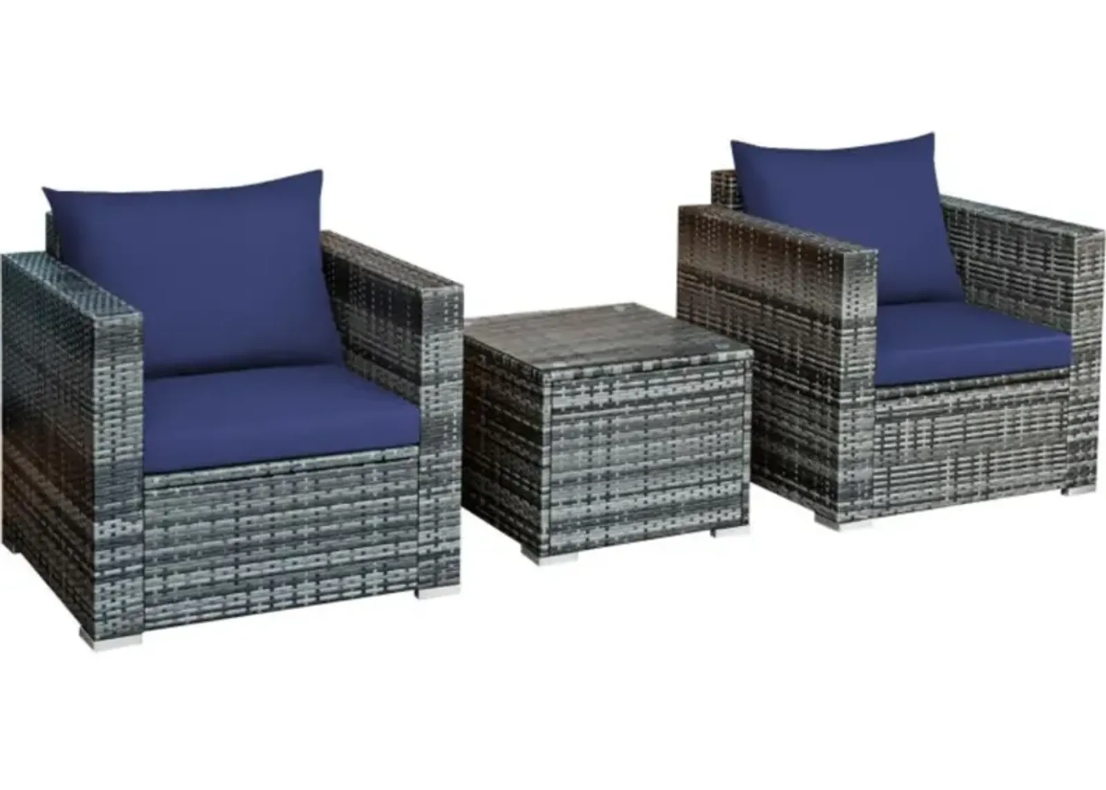 Hivvago 3 Pieces Patio Rattan Furniture Bistro Sofa Set with Cushioned