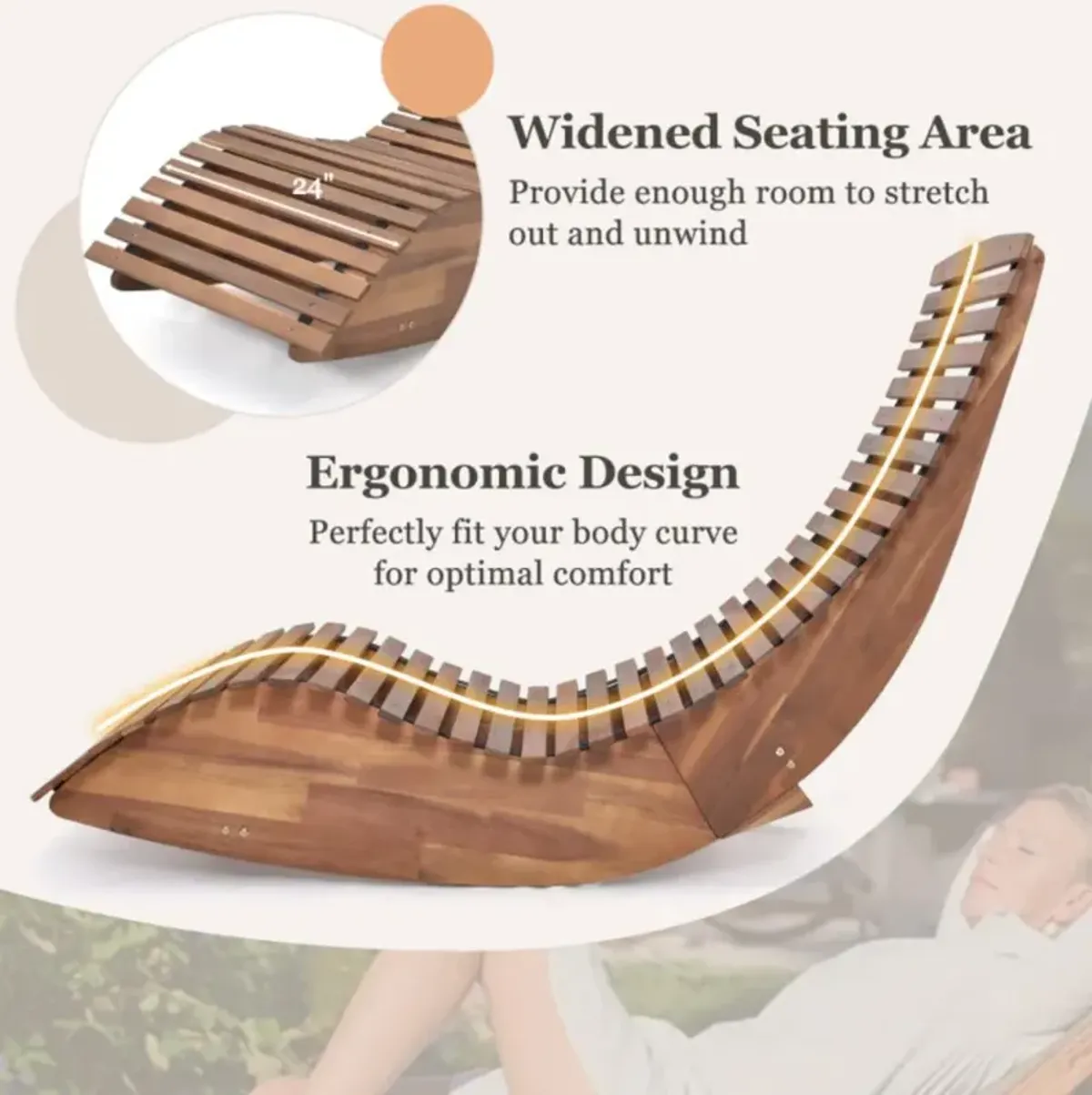 Hivvago Outdoor Acacia Wood Rocking Chair with Widened Slatted Seat and High Back