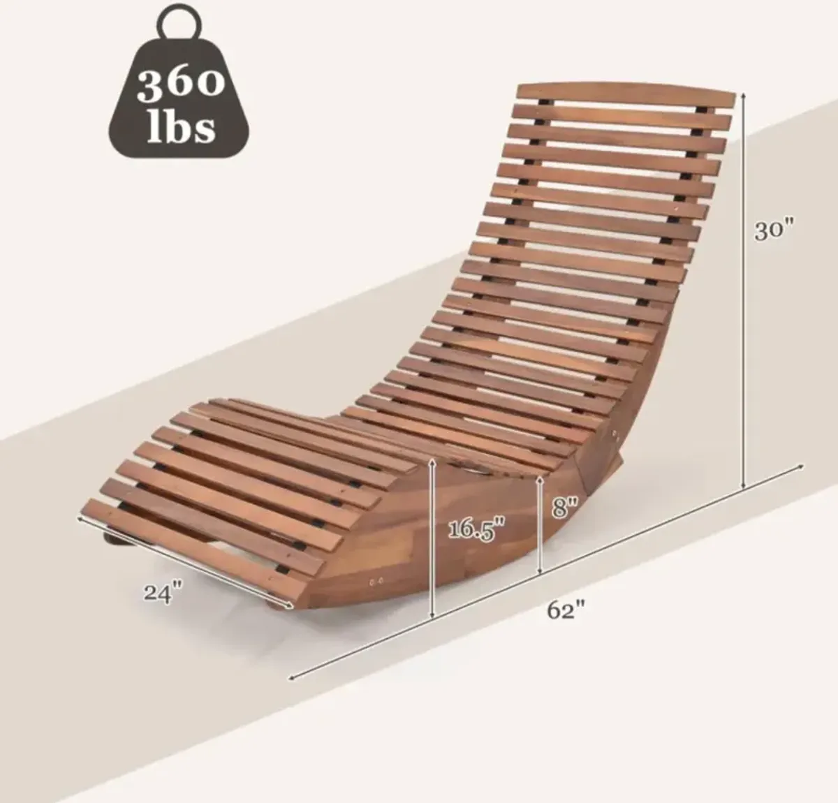 Hivvago Outdoor Acacia Wood Rocking Chair with Widened Slatted Seat and High Back