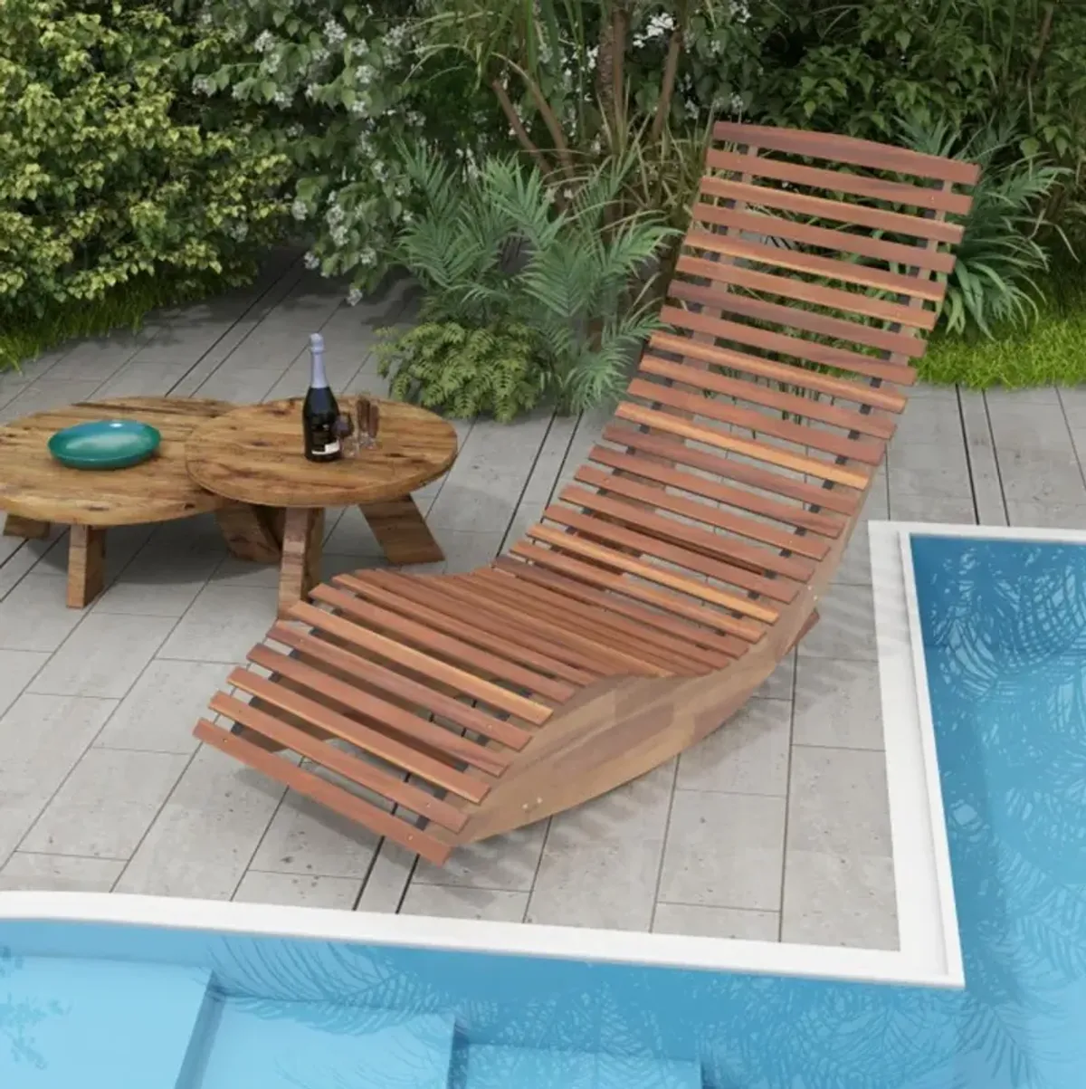 Hivvago Outdoor Acacia Wood Rocking Chair with Widened Slatted Seat and High Back